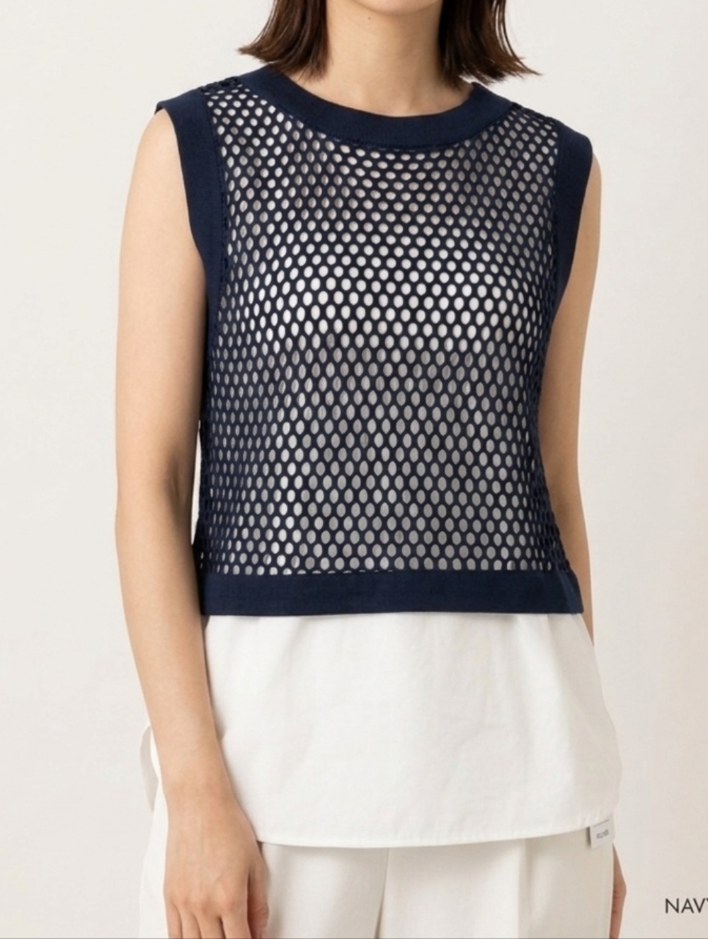 J.O.A. Blue Net Top with cream Blouse Medium NWT.